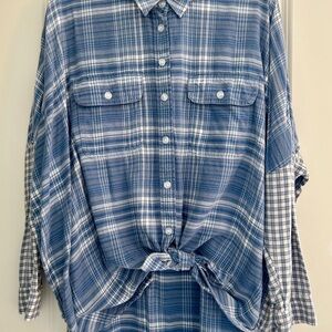 Blue Plaid Button-Up Shirt